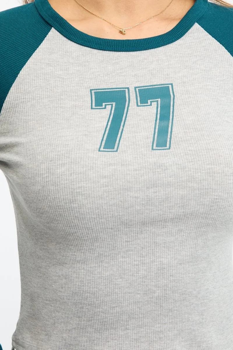 Anti Shrinkage Treatment Blue Graphic Tee Long Sleeve