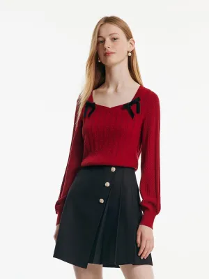 Tencel And Woolen Women Sweater With Detachable Bowknots Casual Chic