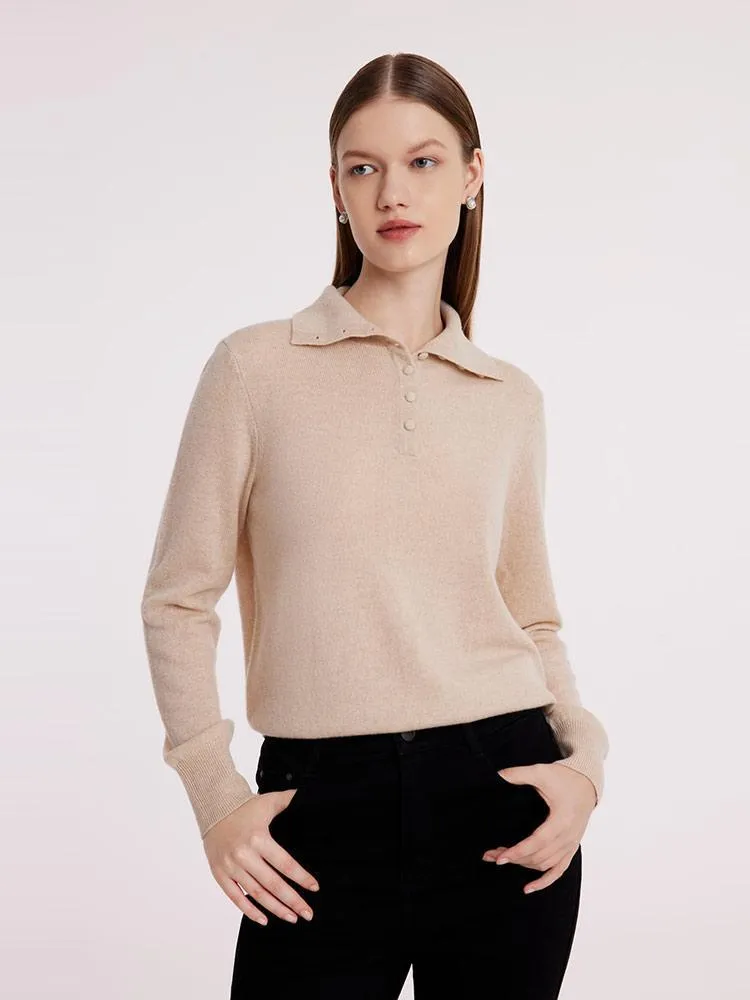 Pure Cashmere Polo Neck Women Sweater Casual Warmth Cold-Weather Essential