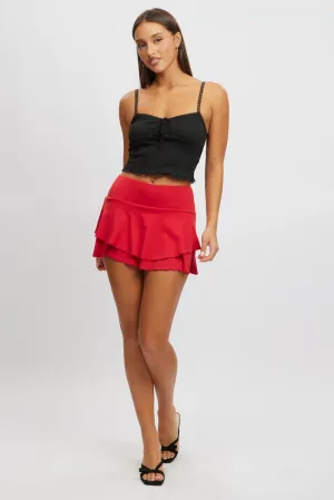 Draped Design High End Quality Red Supersoft Skort Skirt High Rise Layered Lined