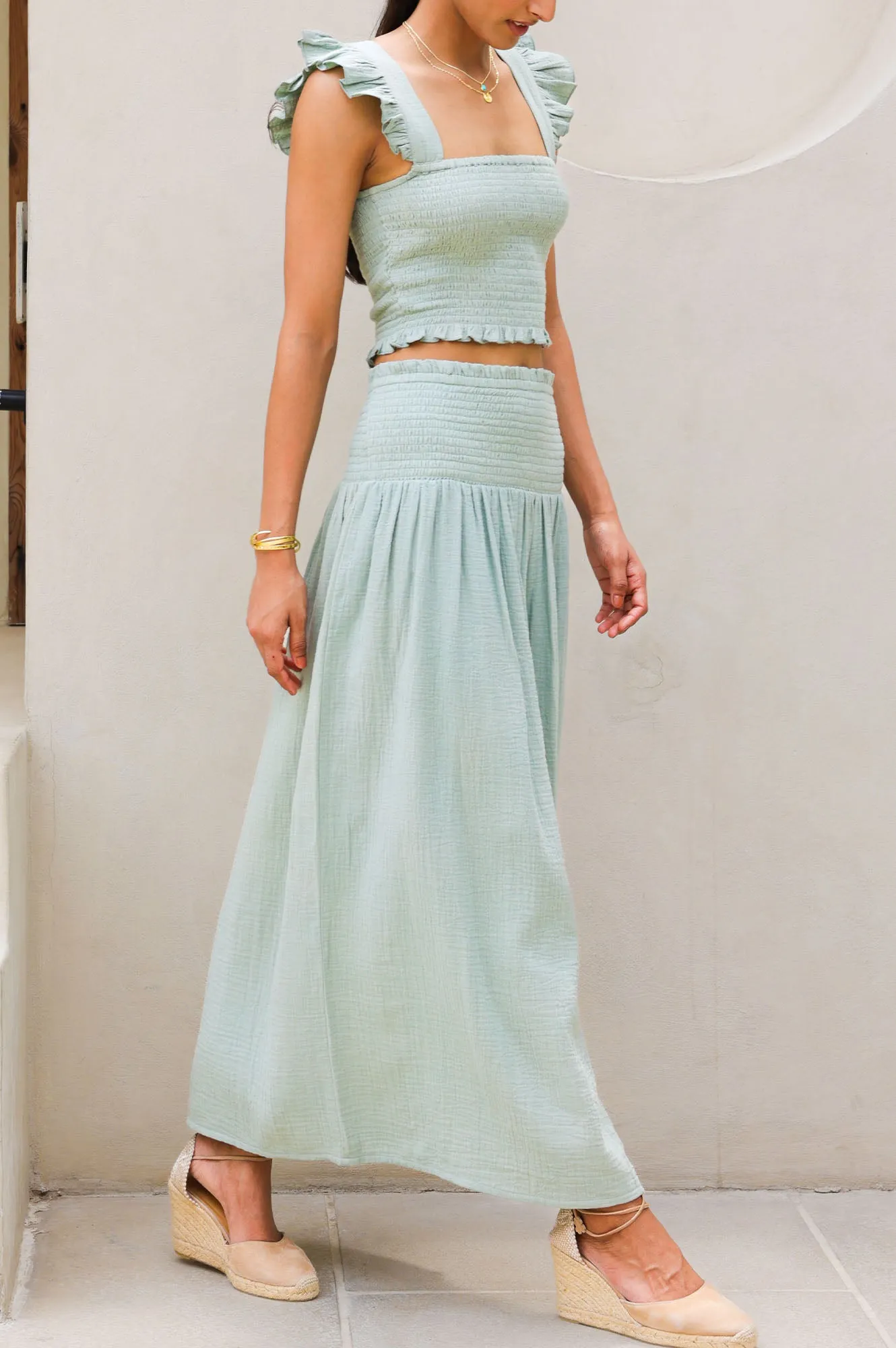 Brady Cheesecloth Skirt | Light Khaki Button Fastenings