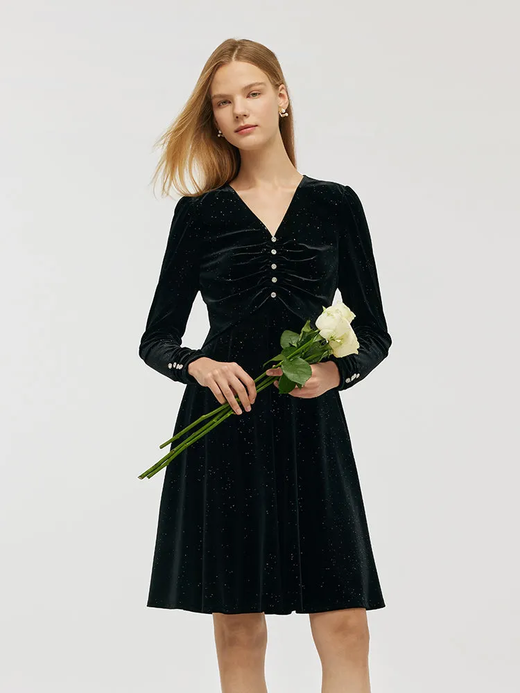 City Light Velvet V-Neck Women Mini Dress