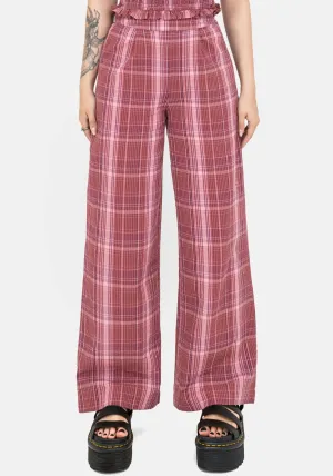 LightweightWeave Easy Wear Zorina Cotton Check Wide Leg Trousers