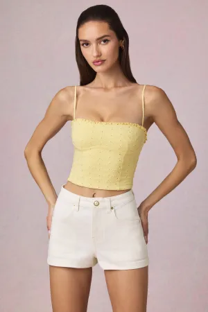 Trendy Look Anti Pilling Fabric High-Waist A-Line Shorts in Ecru Wash