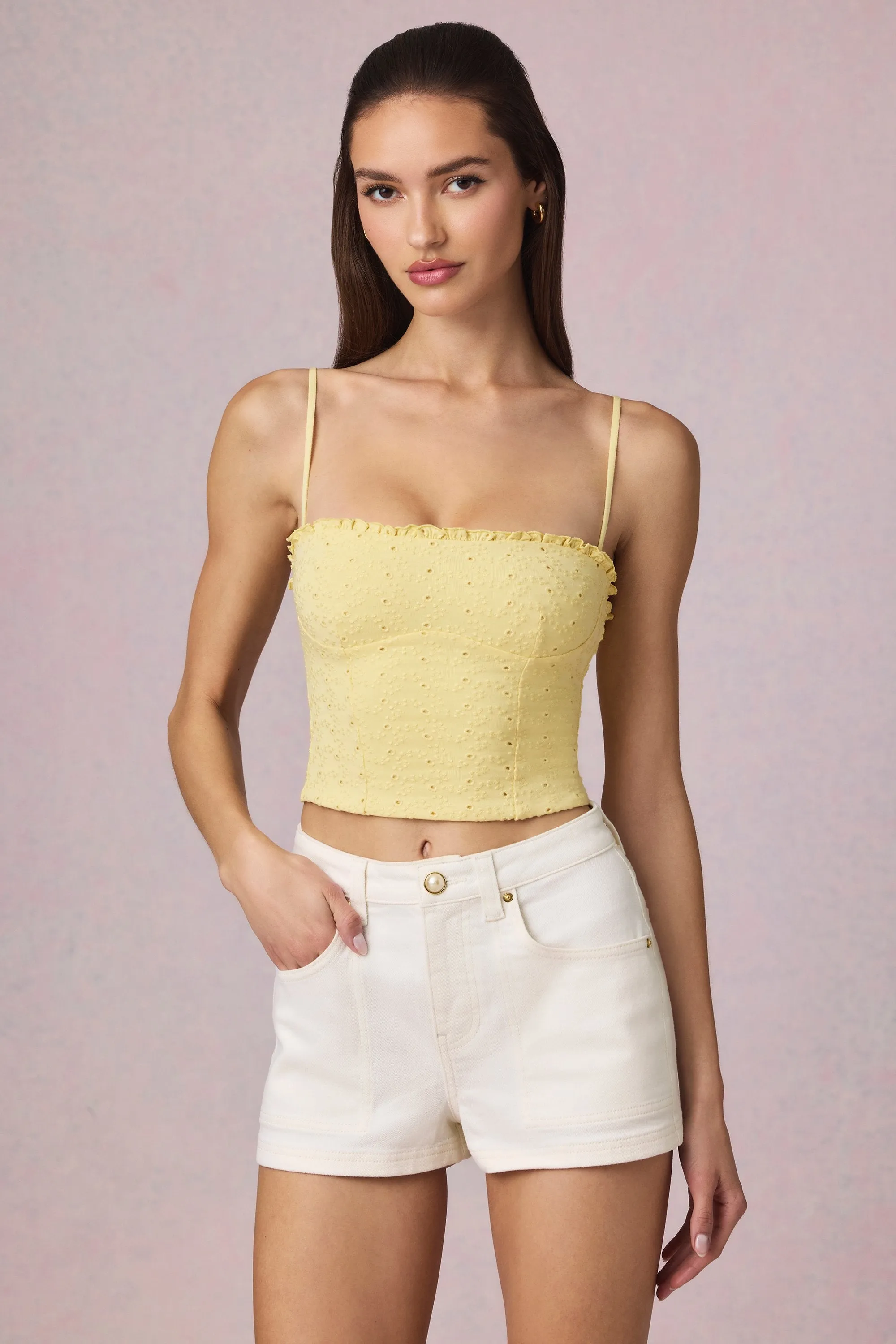 High-Waist A-Line Shorts in Ecru Wash Collectible Item Trendy Mood