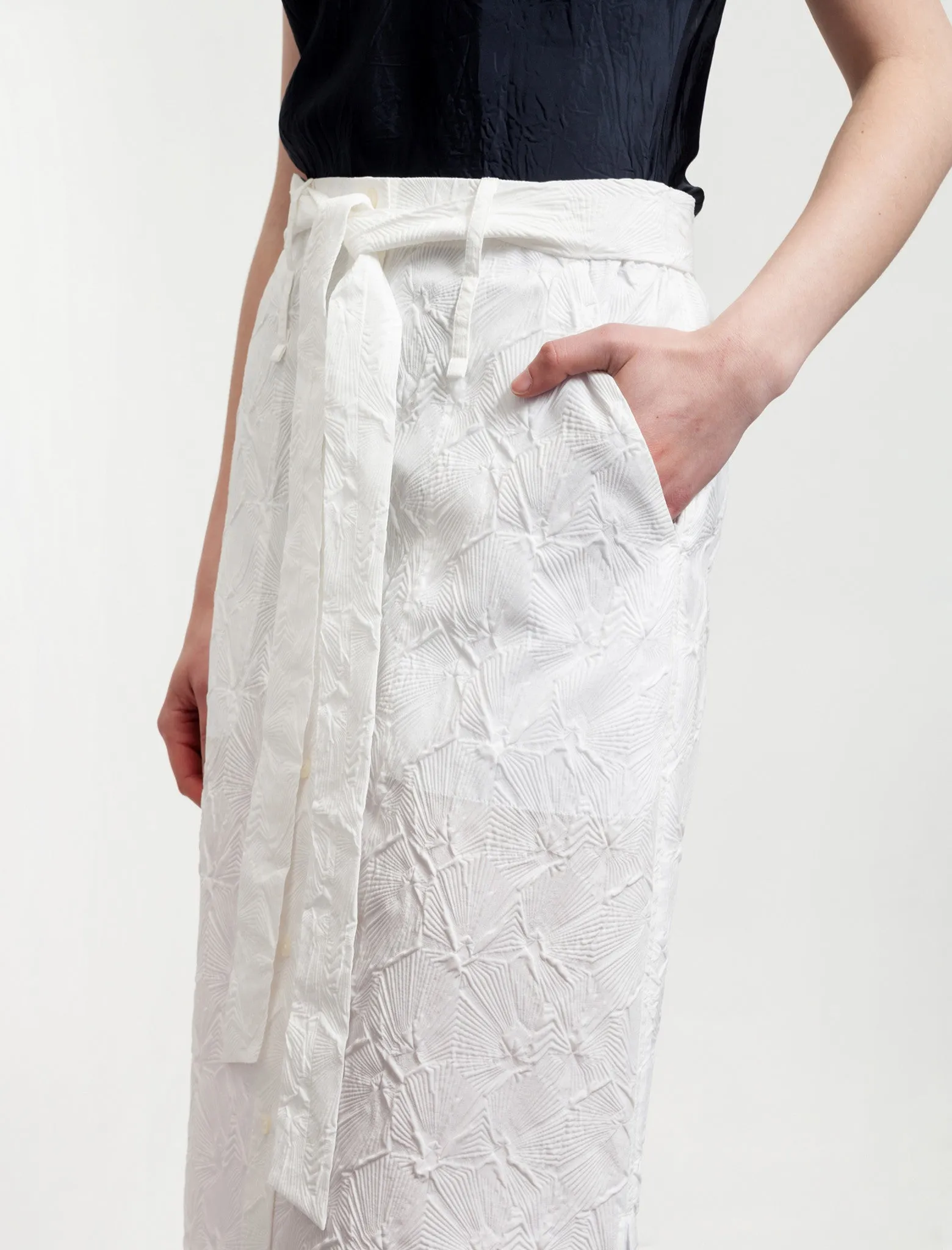 Convertible Length Long Embossed Skirt White