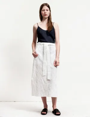 Pleated Construction Tassel accents Long Embossed Skirt White