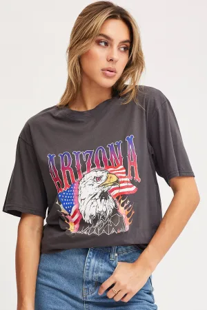 Grey Graphic T Shirt Short Sleeve Durable Knitwear Printed Logo