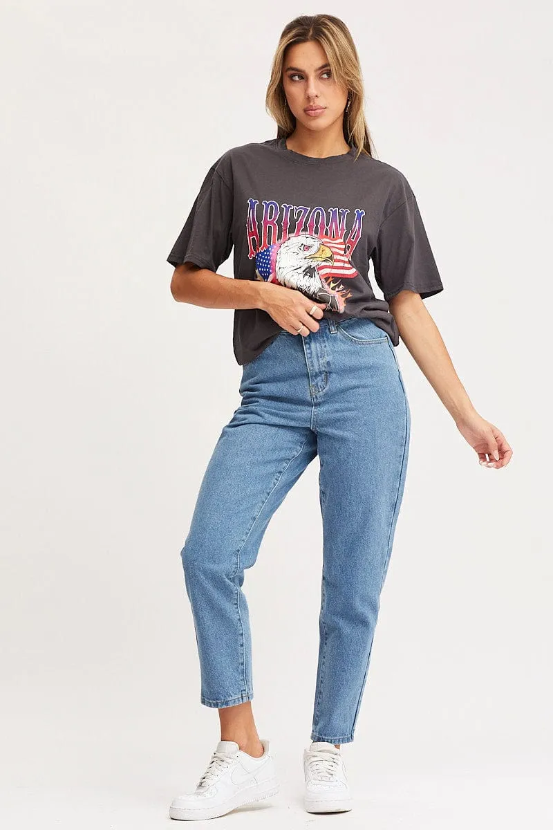 Grey Graphic T Shirt Short Sleeve Oversized Fit