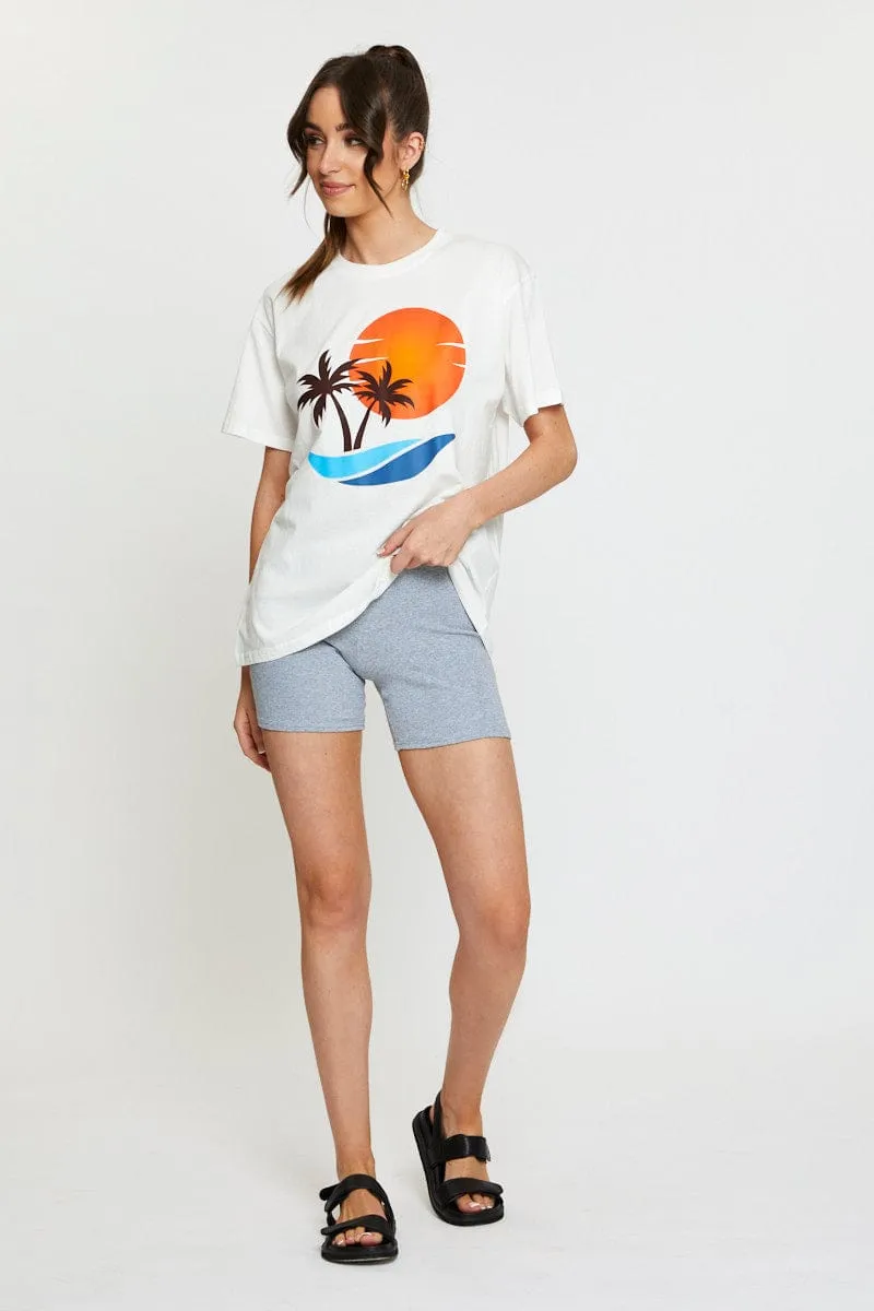 White Graphic T-Shirt Short Sleeve Cozy Vibe
