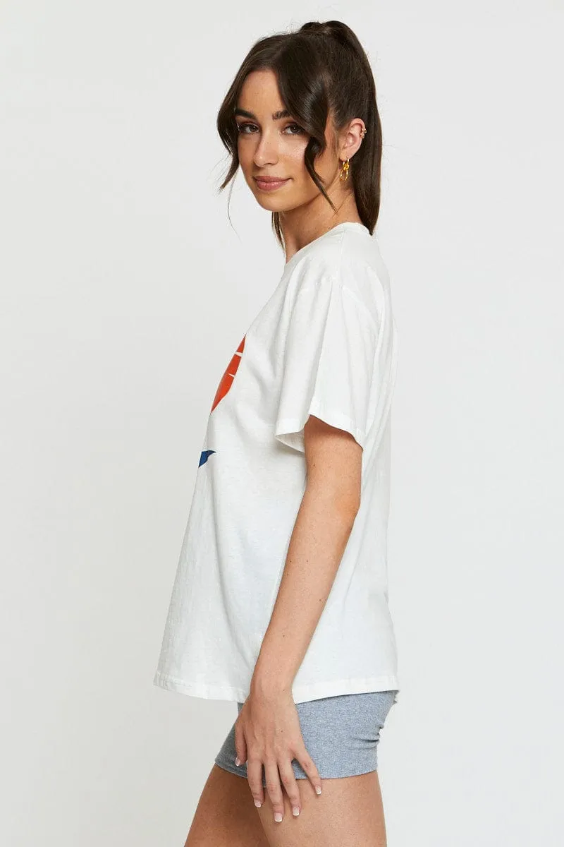 White Graphic T-Shirt Short Sleeve Spark Mood Sporty Style