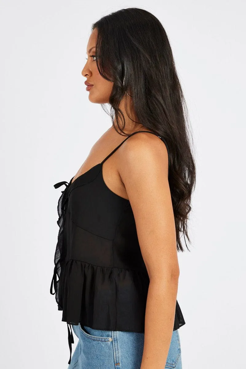 RecycledBlend FlexibleNeckline Black Tie Up Top Singlet