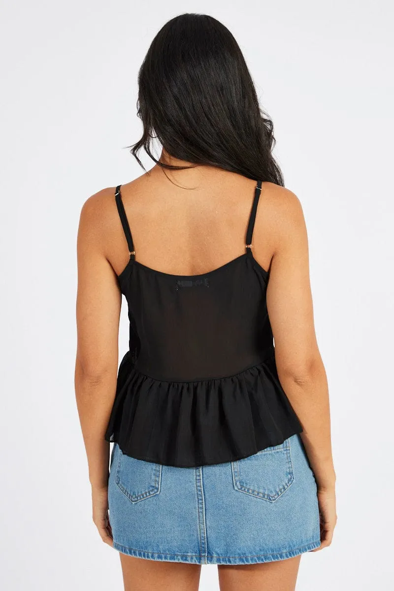 Comfy Style Crown Fit Black Tie Up Top Singlet