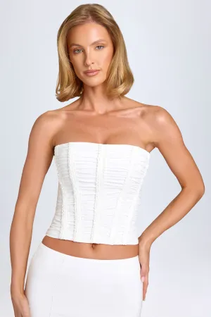 LightweightTextile Ruched Lace-Up Corset Top in White