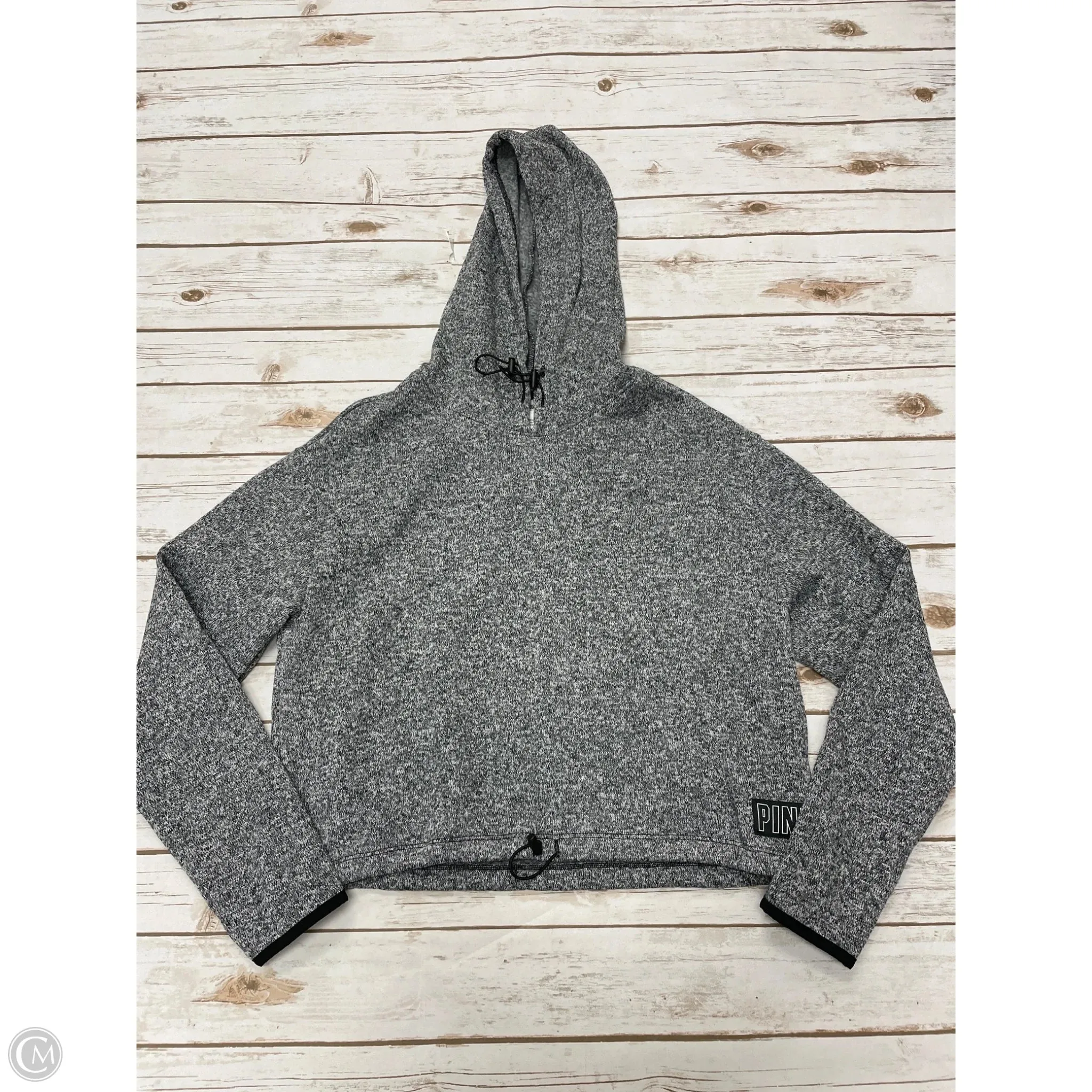 WaterRepellent Coating Jewel tone Sweatshirt Hoodie By Pink In Grey, Size: M