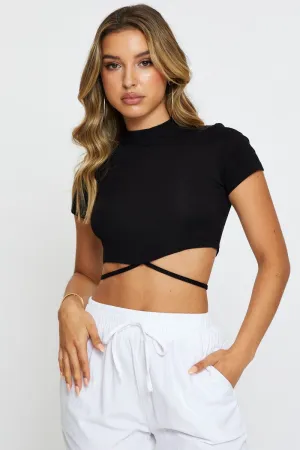 Black Crop Top Short Sleeve Resort Mood