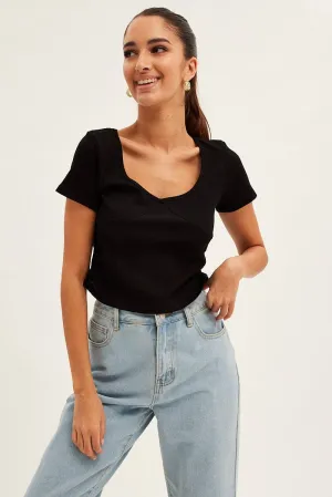SlipResistantWaistband Black T-Shirt Short Sleeve V Neck