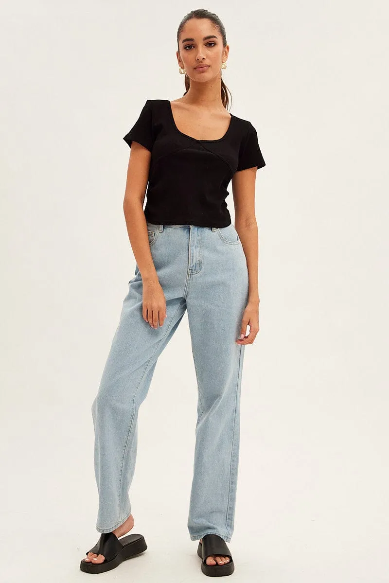 Black T-Shirt Short Sleeve V Neck Comfortable Shorts Charm Core