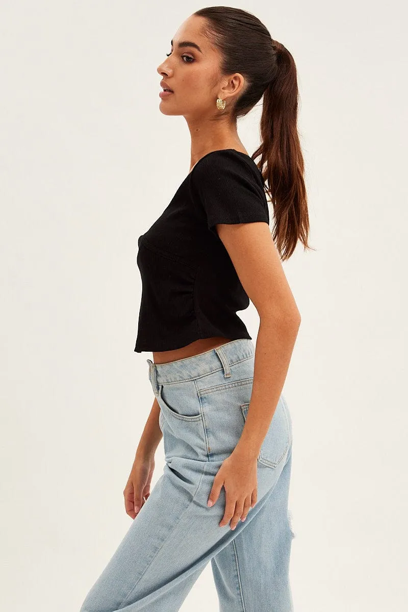 Black T-Shirt Short Sleeve V Neck Fashion Forward Gloss Fit