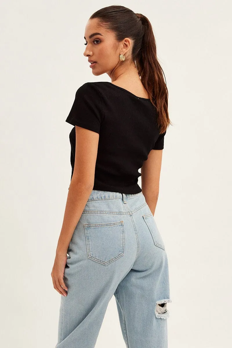 Black T-Shirt Short Sleeve V Neck Classic Sweater