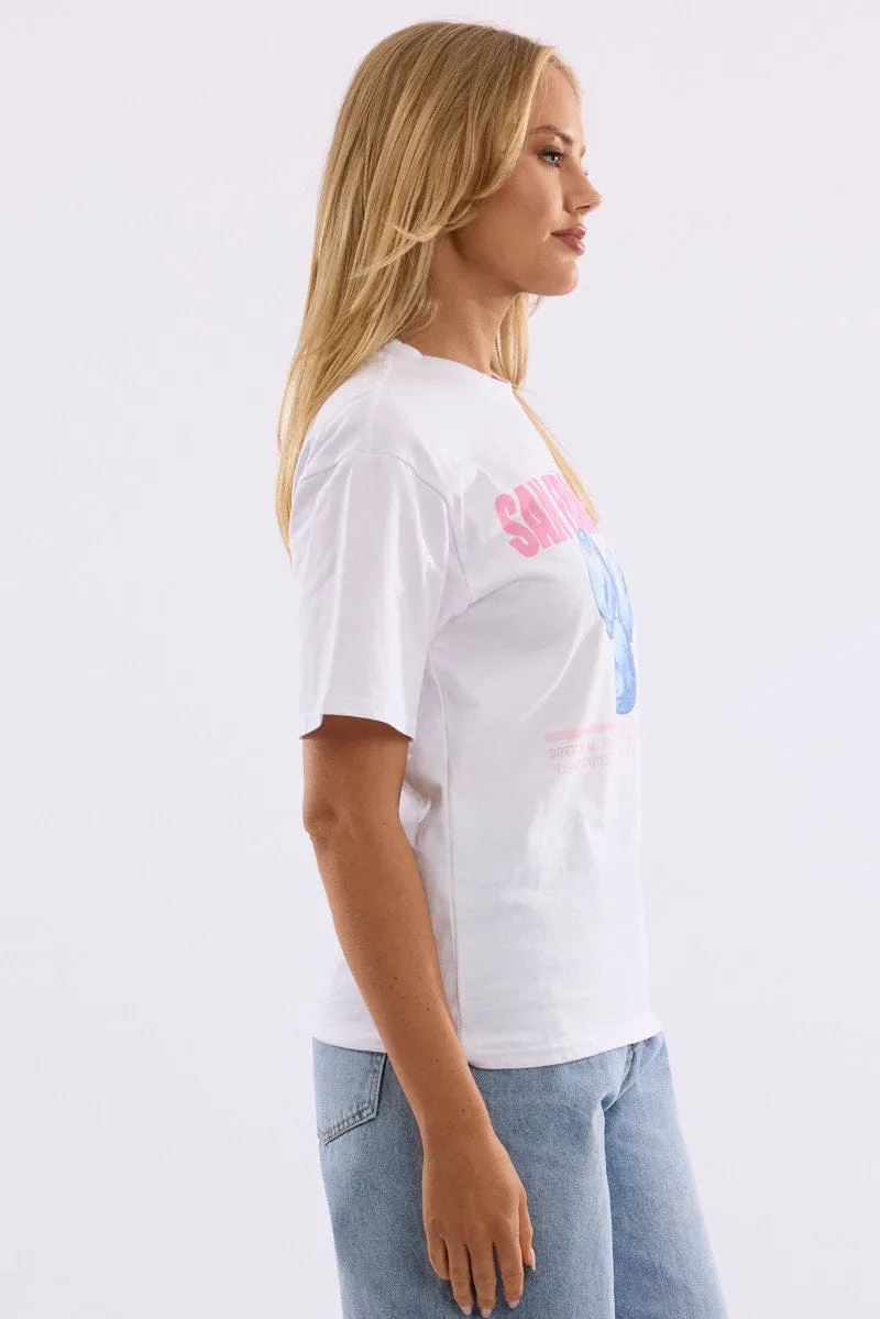 Fresh Style Trend White Graphic Tee Short Sleeve