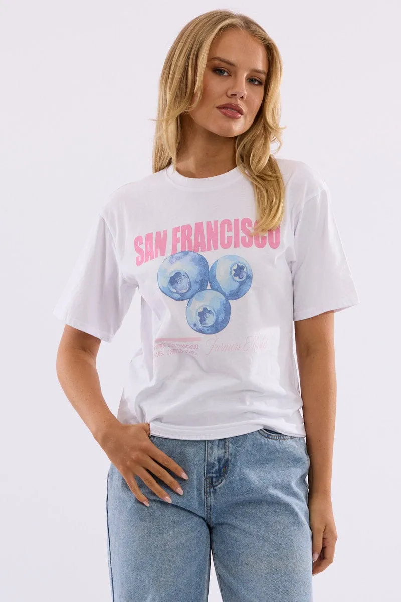 White Graphic Tee Short Sleeve Comfy and Versatile Standard Body Fit