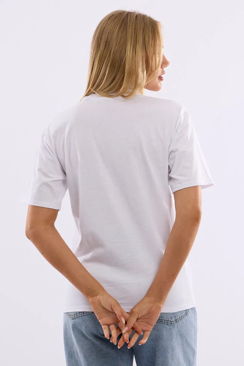 Tagless Neckline Summer cool White Graphic Tee Short Sleeve
