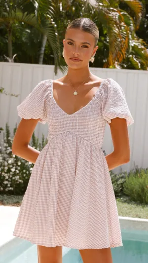 Pose Glow Sahirah Mini Dress - Beige / White Gingham