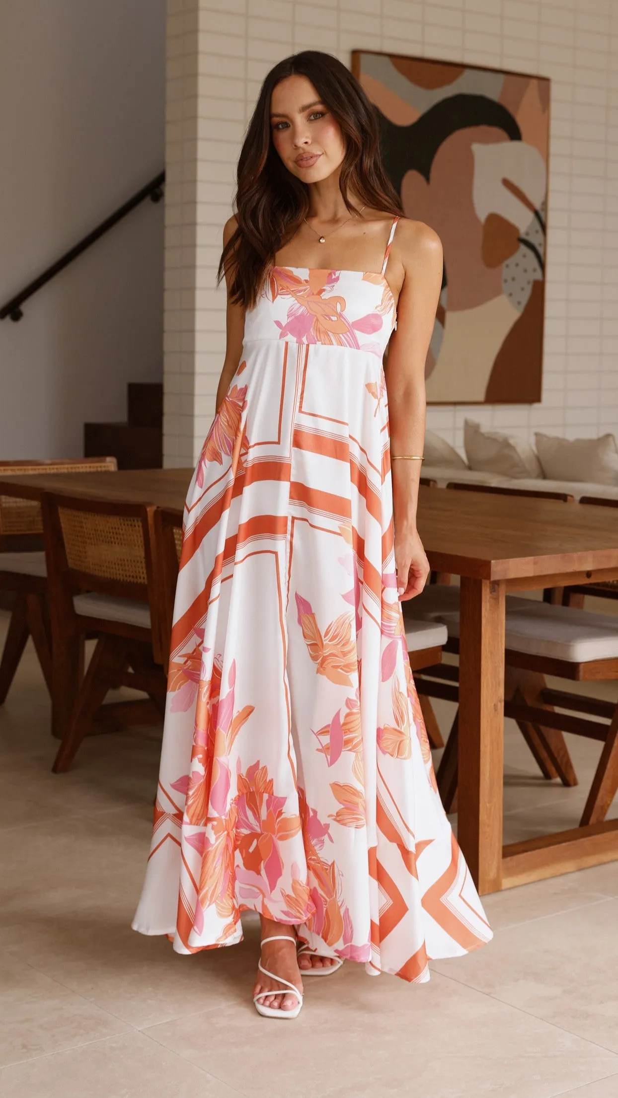 Kaethe Maxi Dress - Orange/White poolside style
