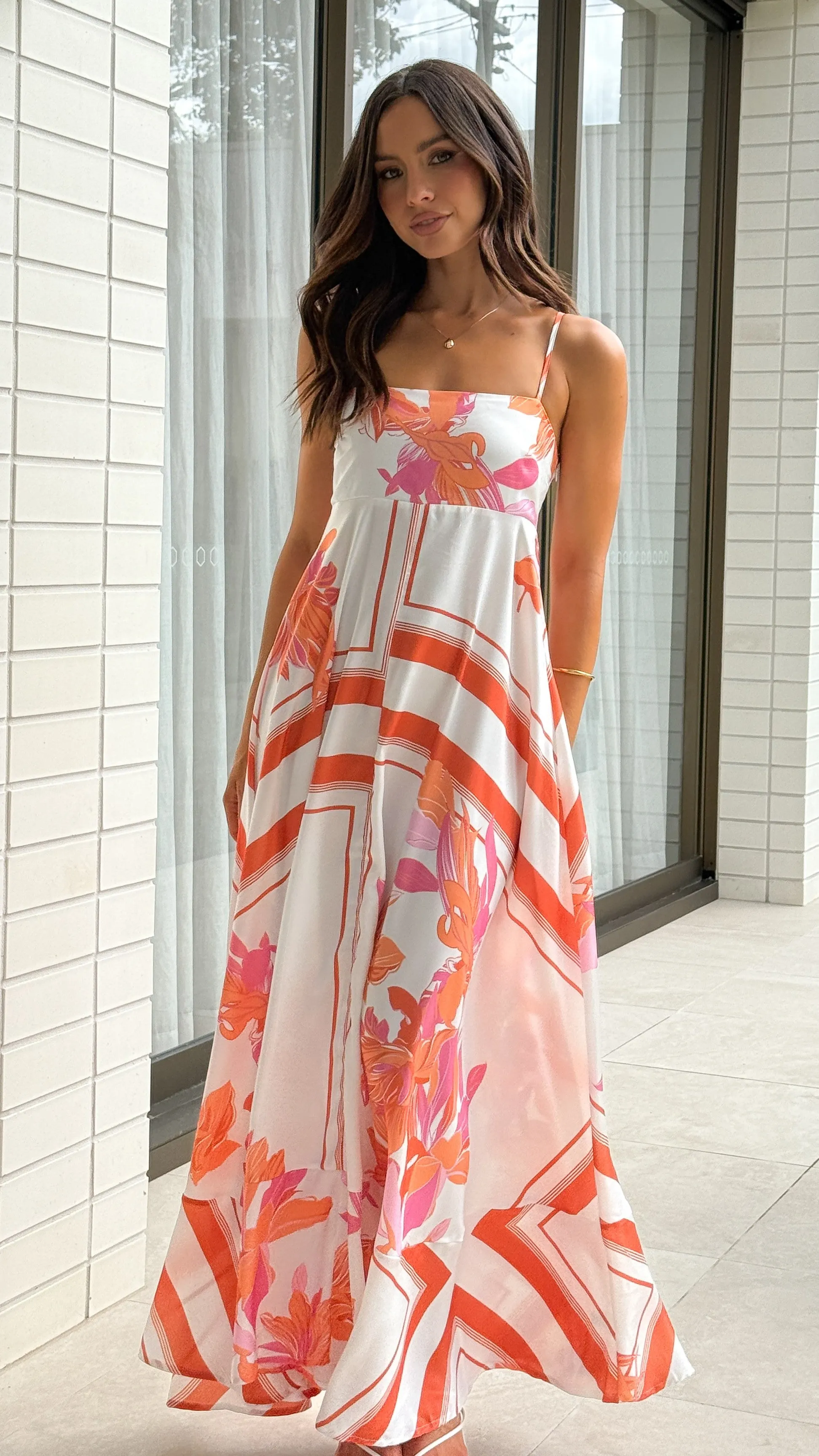 Kaethe Maxi Dress - Orange/White relaxed elegance
