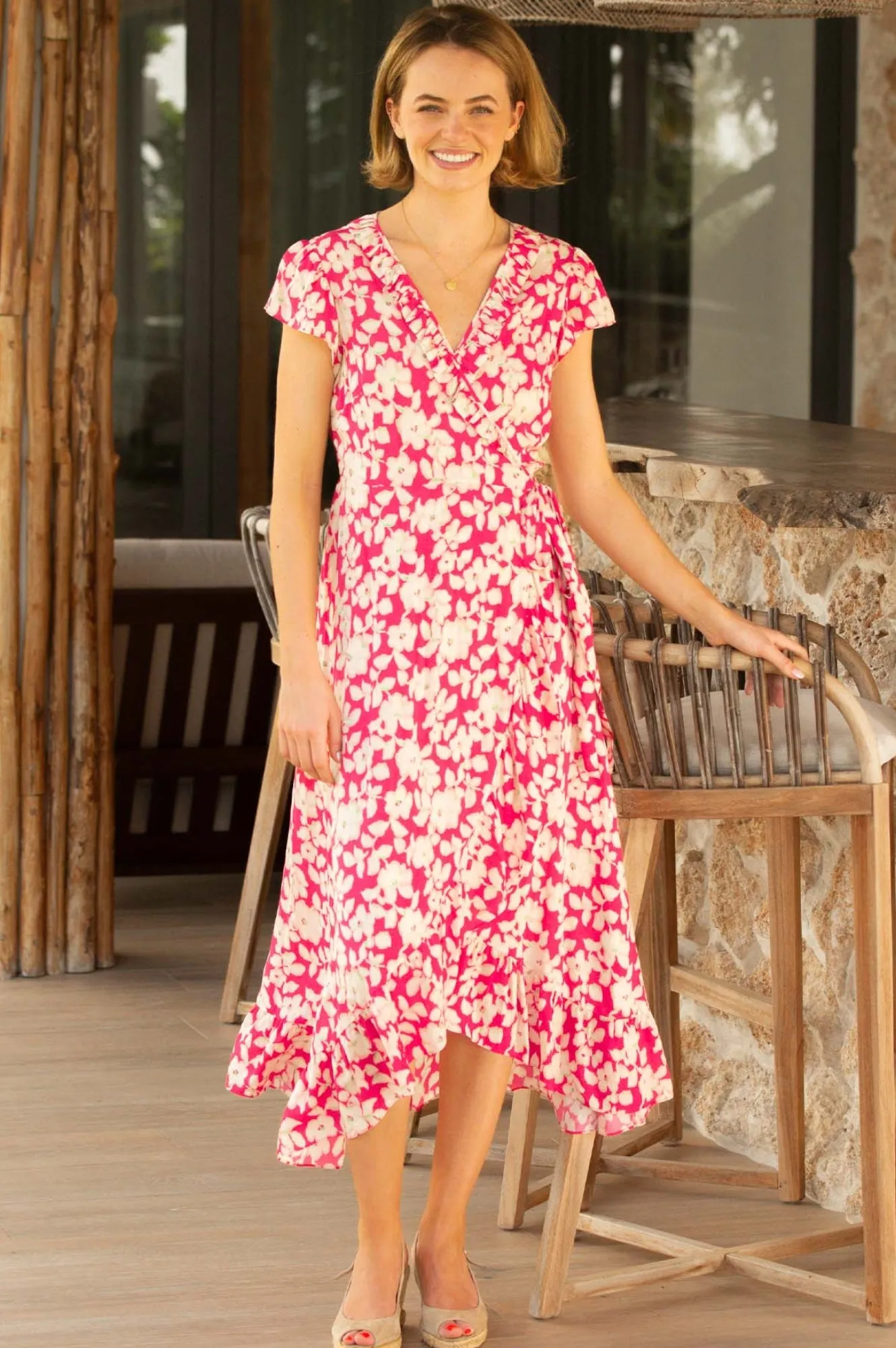 Demi EcoVero? Wrap Dress | Blossom Pink/Cream Everyday midi for work