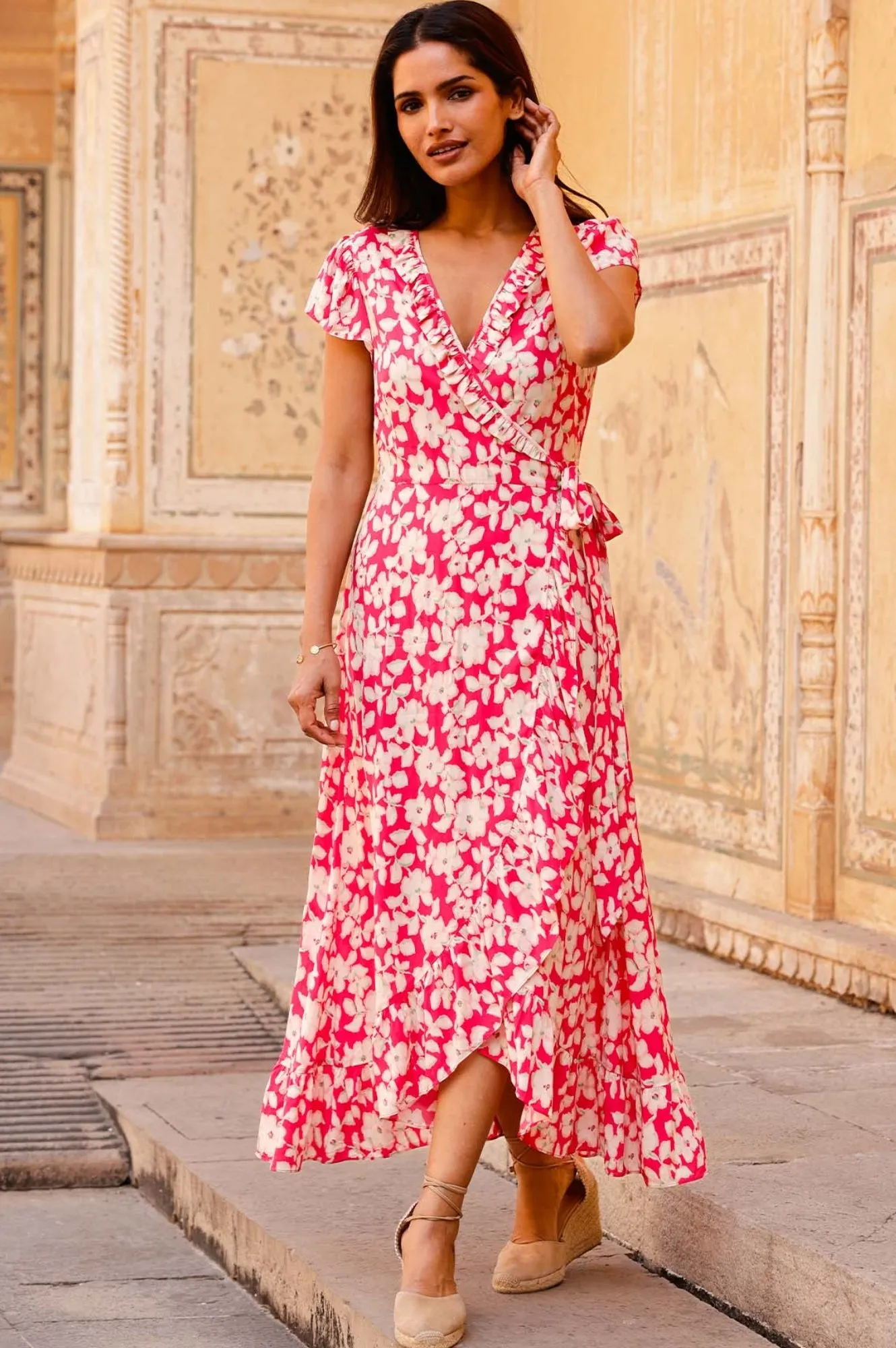 Low Maintenance Polished Wardrobe Demi EcoVero? Wrap Dress | Blossom Pink/Cream