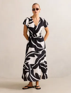 Soft Ray Mara Puff Sleeve Cotton Midi Dress