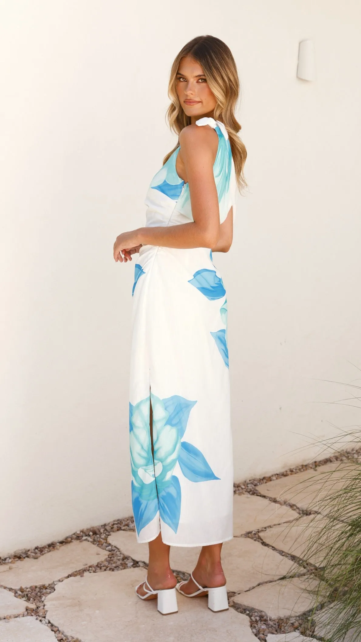 Maisy Shoulder Tie Midi Dress - Blue Teal Timeless elegance Polished Design