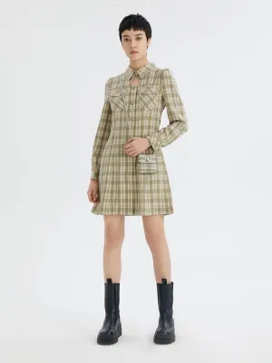 Gathered Waist Plaid Mini Dress Fun Mode