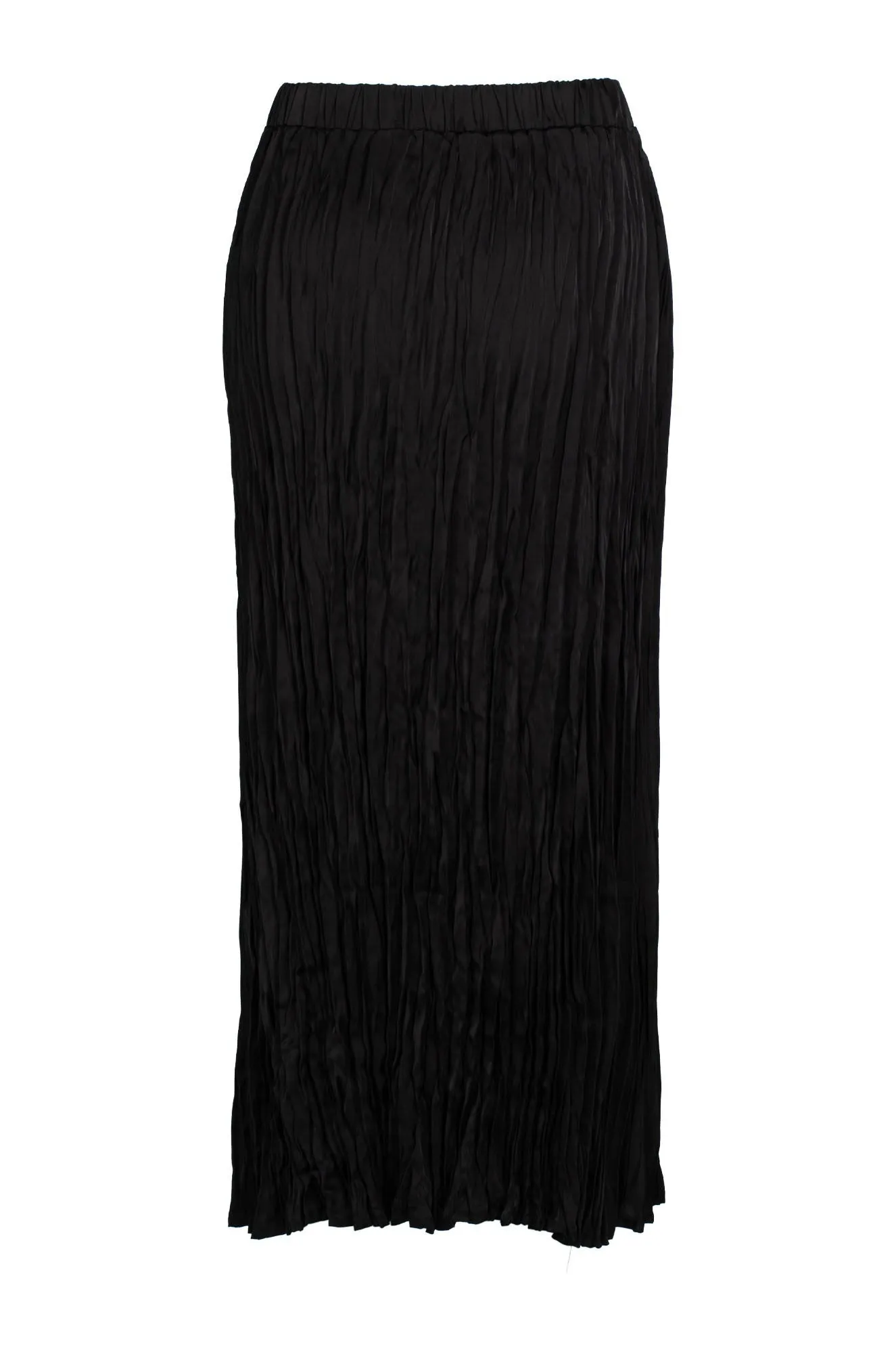 Back Slit Pleated Satin Maxi Skirt | Black | 4493C1