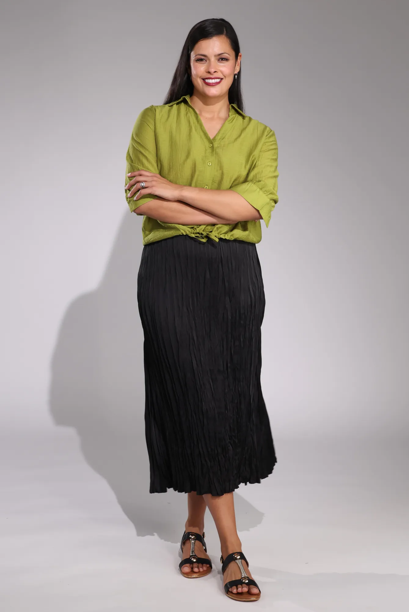 Pleated Satin Maxi Skirt | Black | 4493C1 Opaque finish