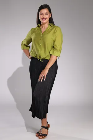 Modern Cut Simple Styling Pleated Satin Maxi Skirt | Black | 4493C1