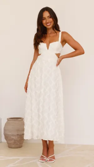 Jenny Side Cut Midi Dress - Cream Bead Shine