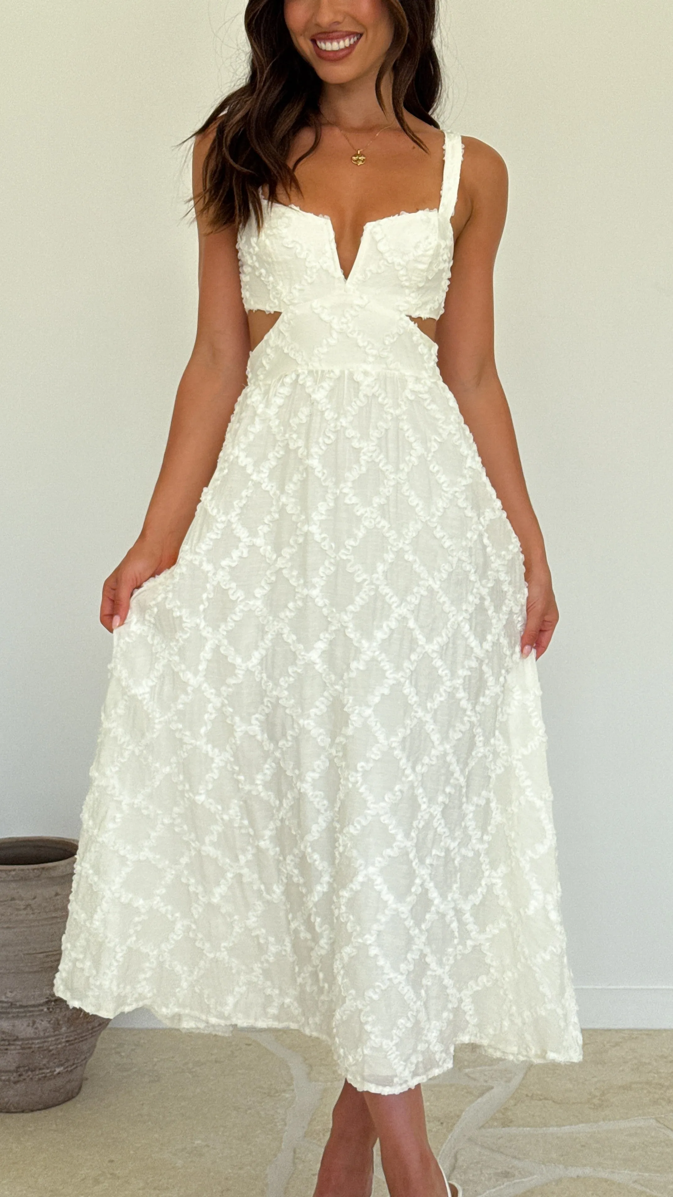 Jenny Side Cut Midi Dress - Cream European Charm Chic Traveler