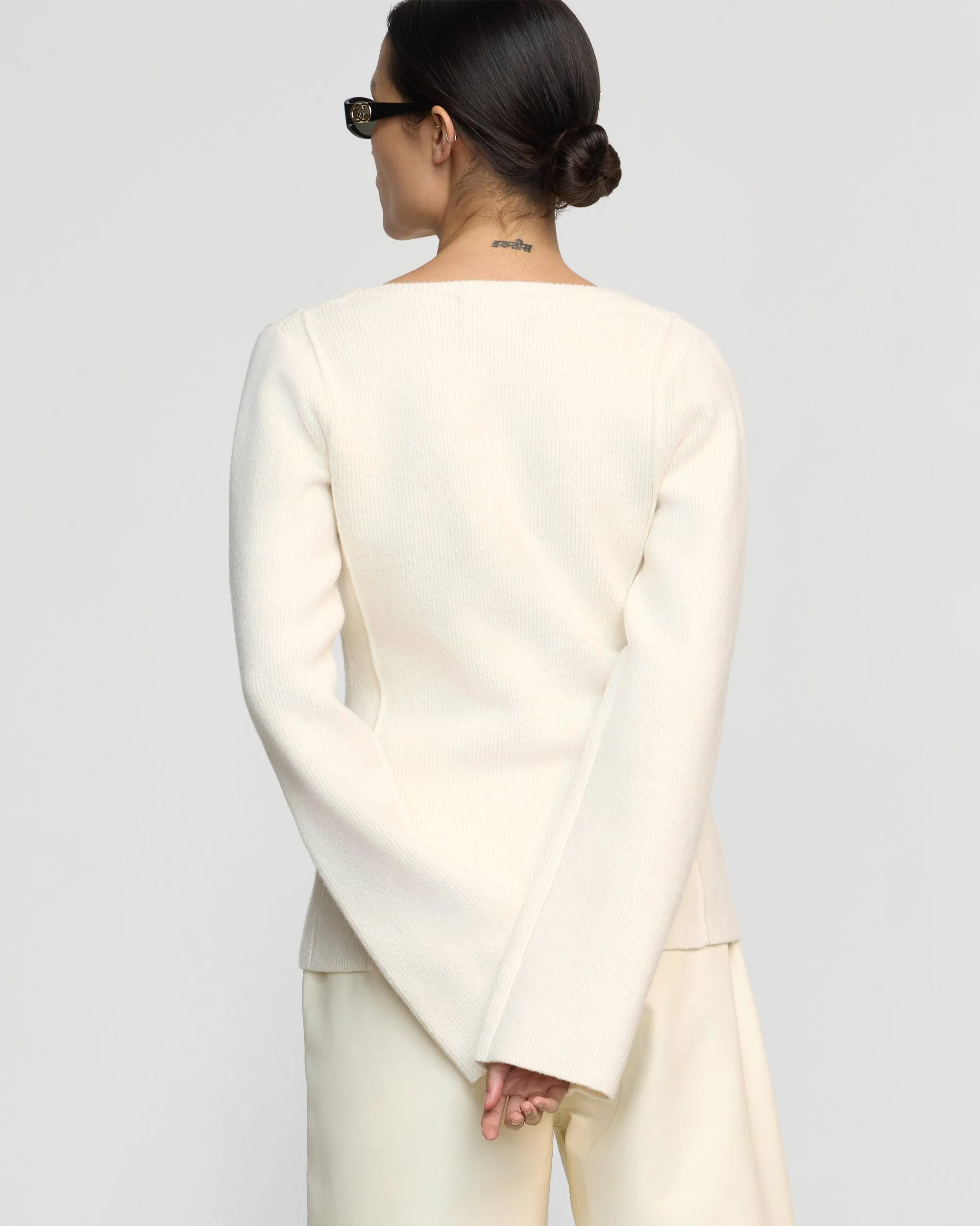 Wrinkle Free Material Stylish Design Camilla Seam-Detail Scoop-Neck Sweater
