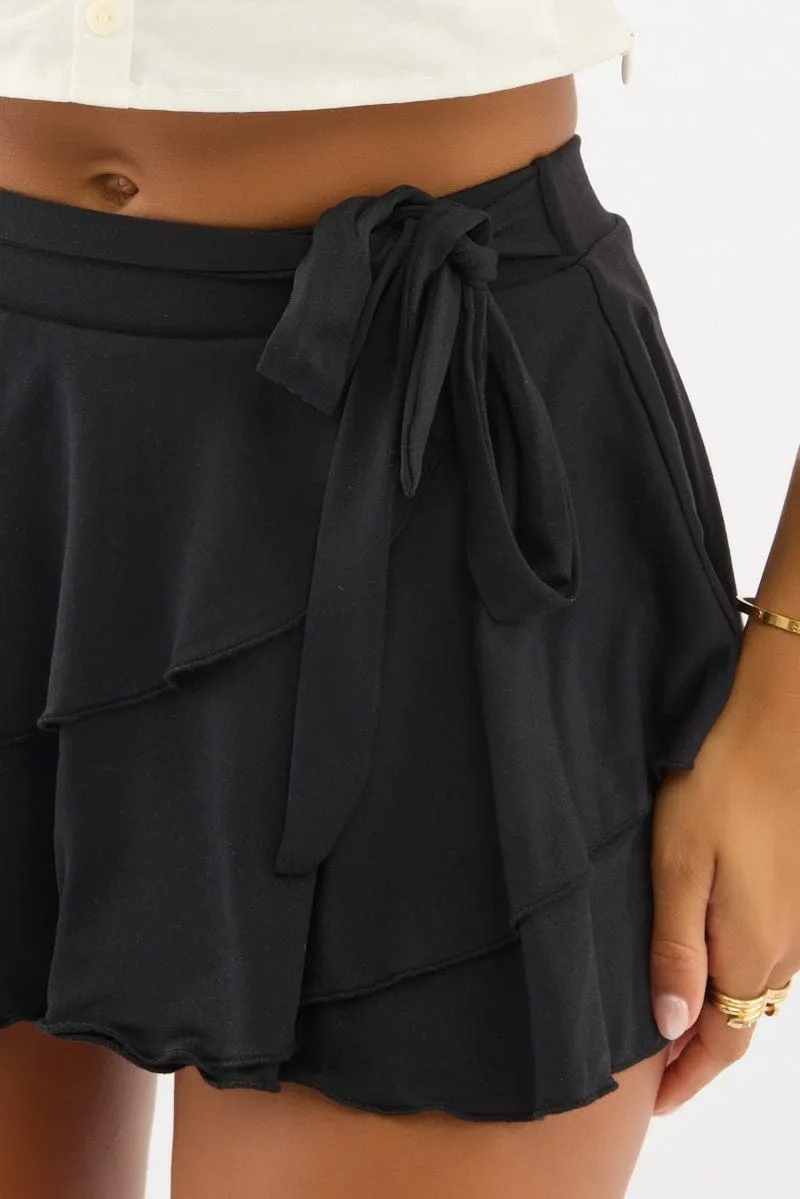 Multi Purpose Designer Inspired Black Mini Skort Skirt Mid Rise Ruffle Layered Lined Supersoft