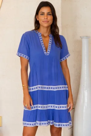 City Pop Meredith Organic Cotton Dress | Dazzling Blue/White