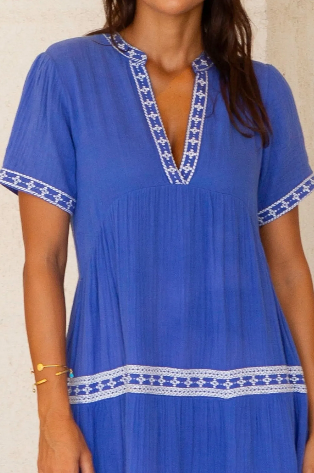 Day Out Show Glow Meredith Organic Cotton Dress | Dazzling Blue/White