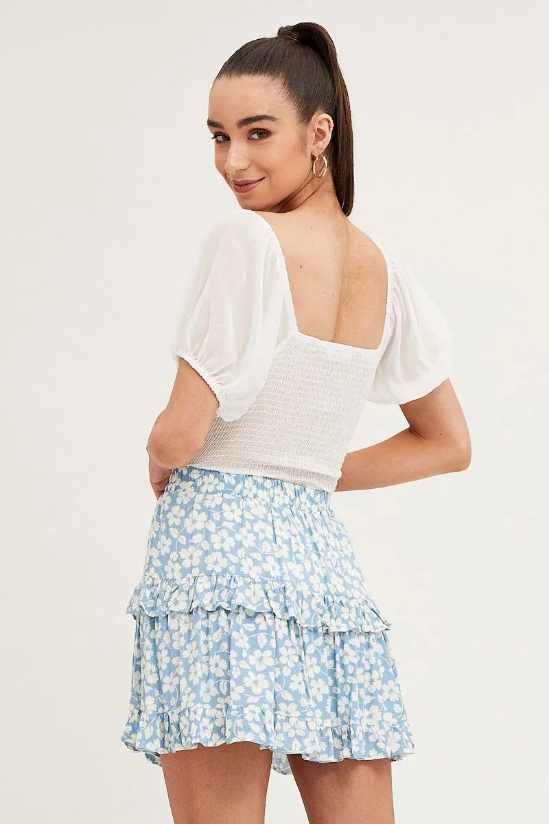 Fashion Forward Print Elastic Waist Mini Skater Skirt