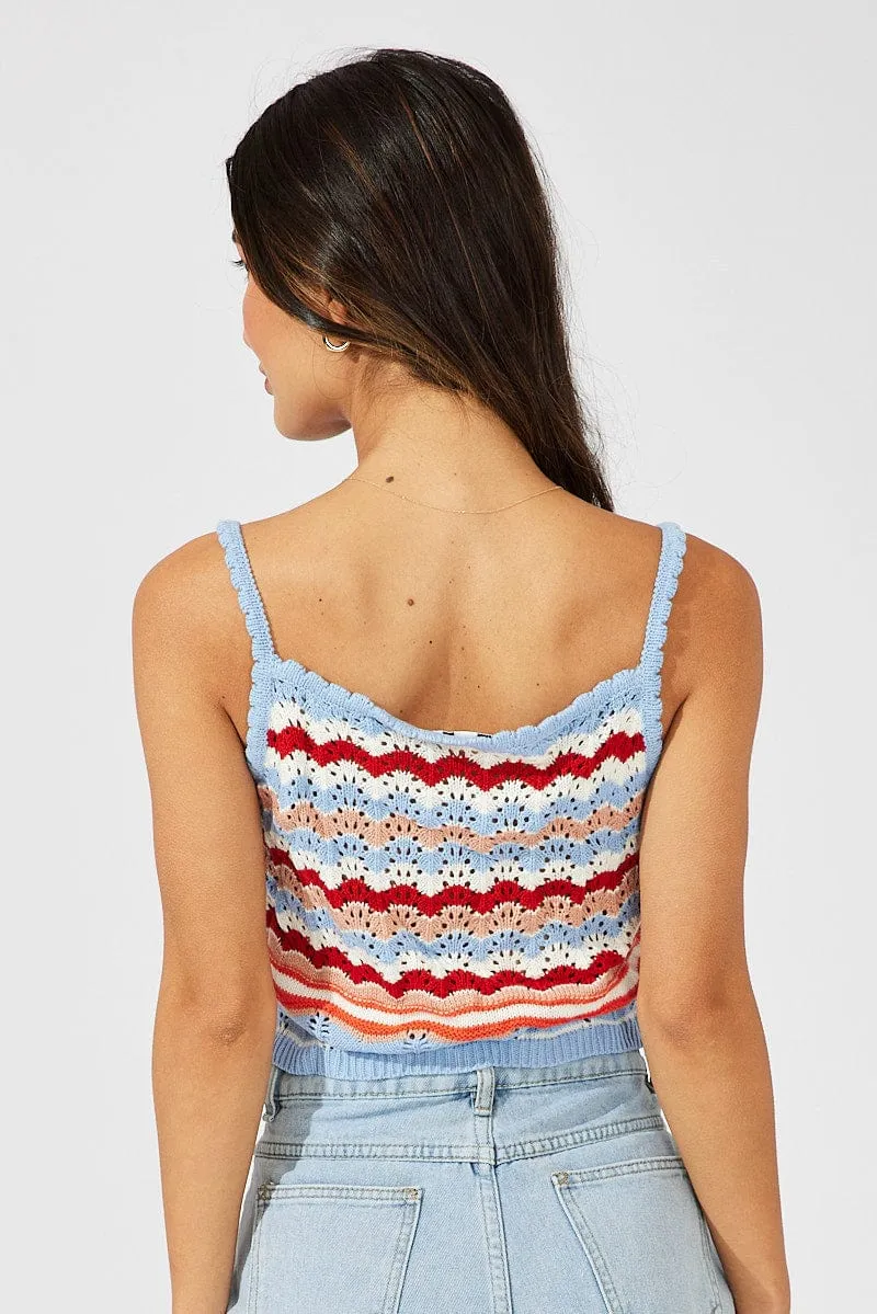Timeless Dress Orange Stripe Knit Singlet Sleeveless Scoop Neck Crochet