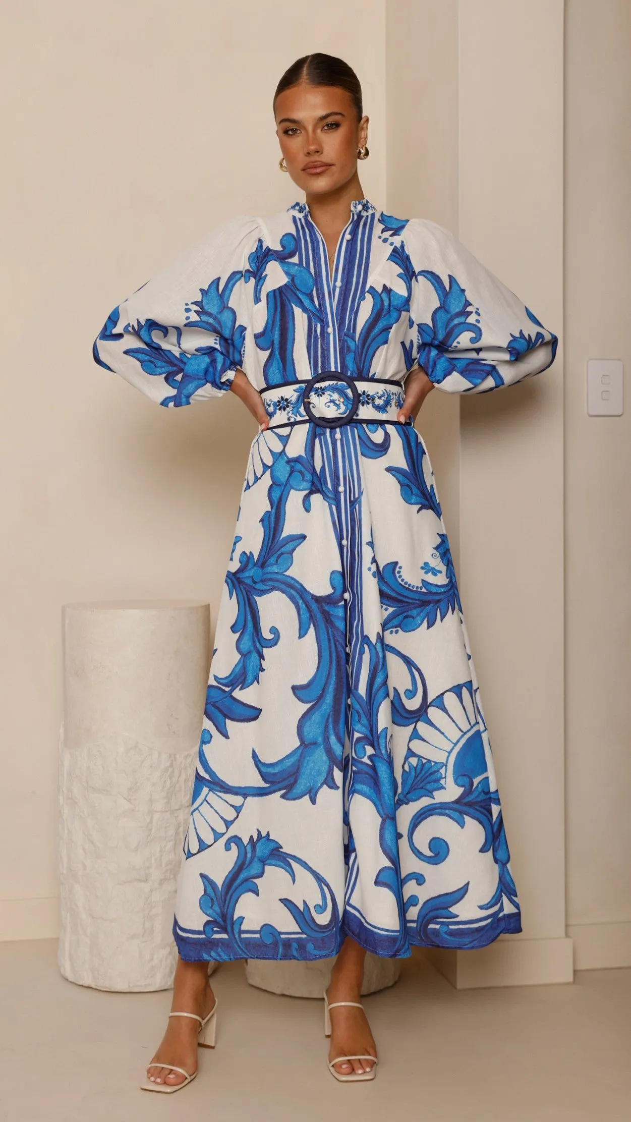Carmal Long Sleeve Maxi Dress - Paradise Ocean Blue