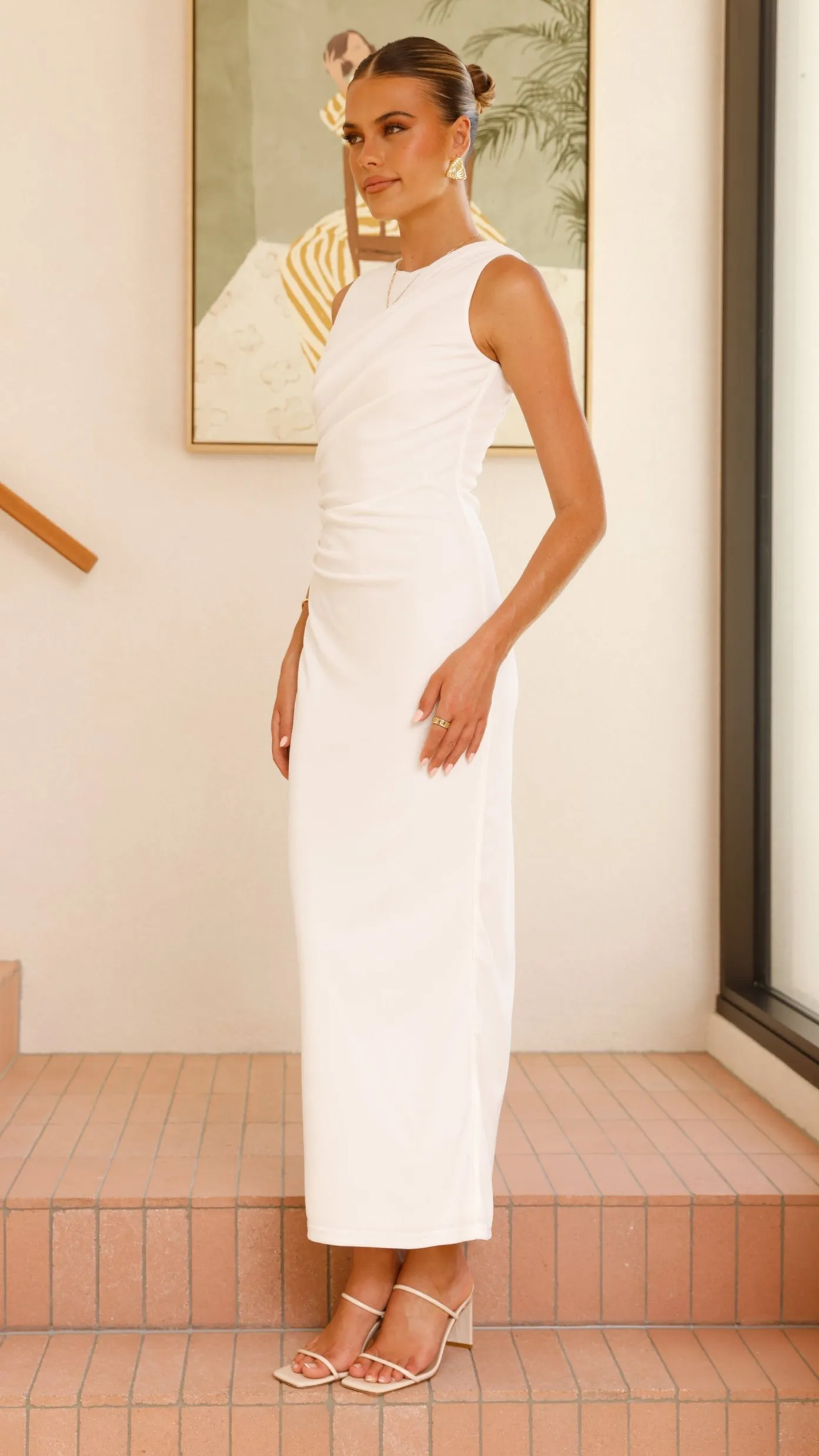 Muslin Soft Sarsha Boatneck Maxi Dress - White