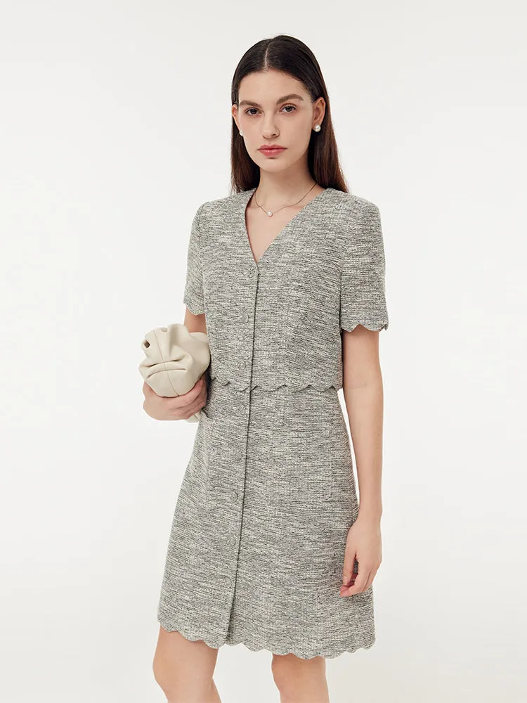 High Breathability Faux Two-Piece Scallop Hem Women Mini Dress
