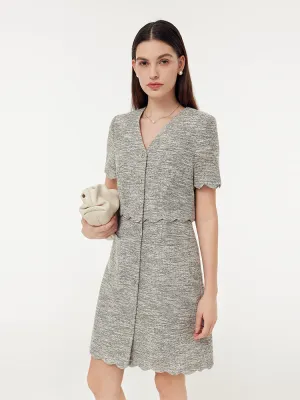 Faux Two-Piece Scallop Hem Women Mini Dress Classic casual mini dress Easy Fit